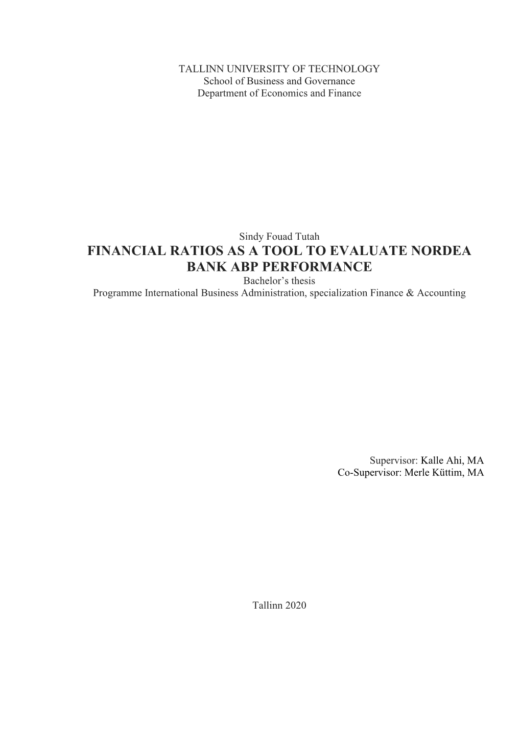 Financial Ratios As a Tool to Evaluate Nordea Bank Abp