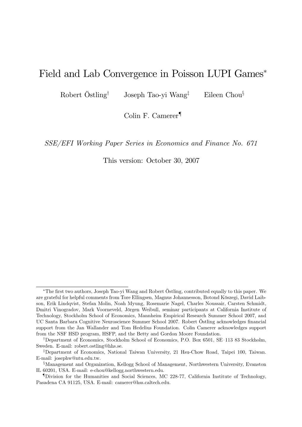 Field and Lab Convergence in Poisson LUPI Games"