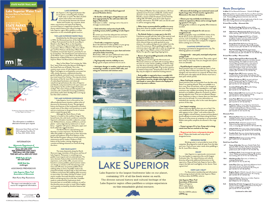 Lake Superior State Water Trail, Map 1 from St. Louis River to Two Harbors