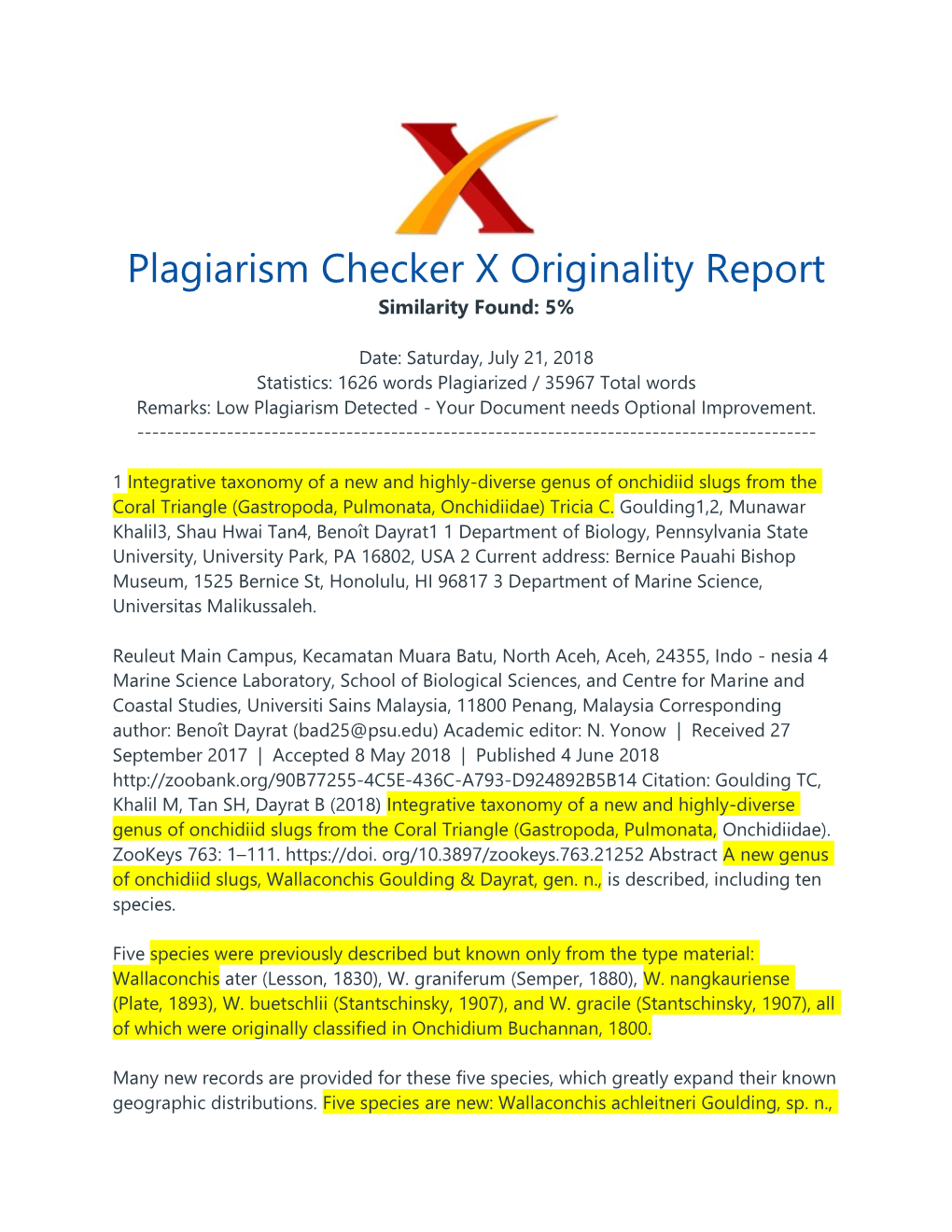 Plagiarism Checker X Originality Report Similarity Found: 5%