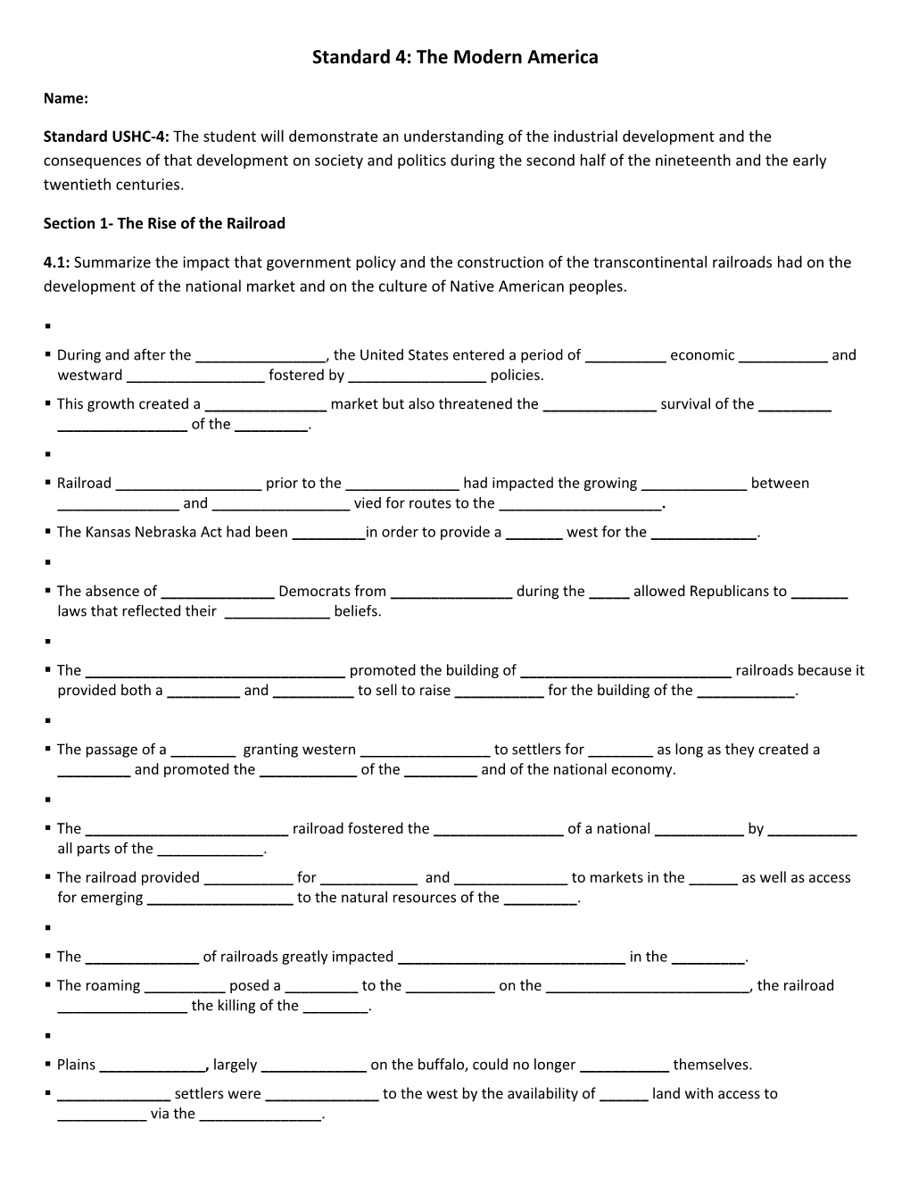 Standard 4: the Modern America