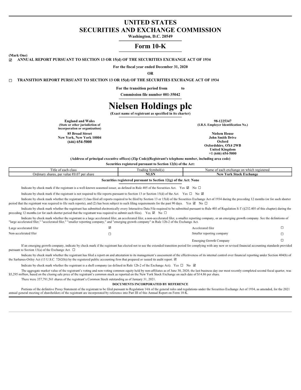 Nielsen Holdings Plc (Exact Name of Registrant As Specified in Its Charter)