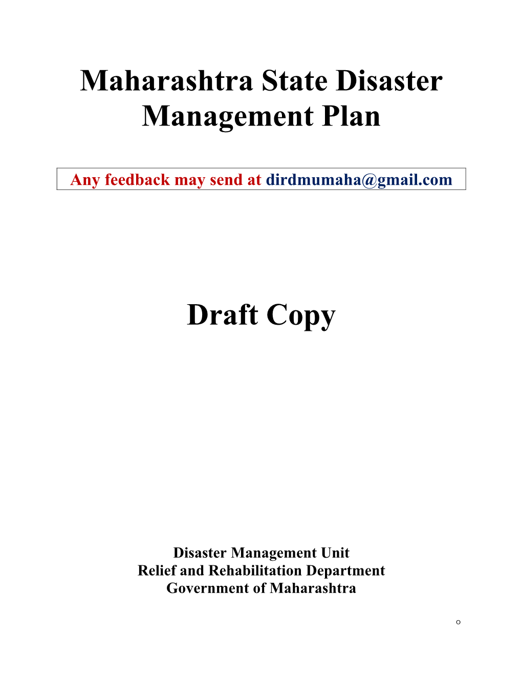 Maharashtra State Disaster Management Plan Draft Copy