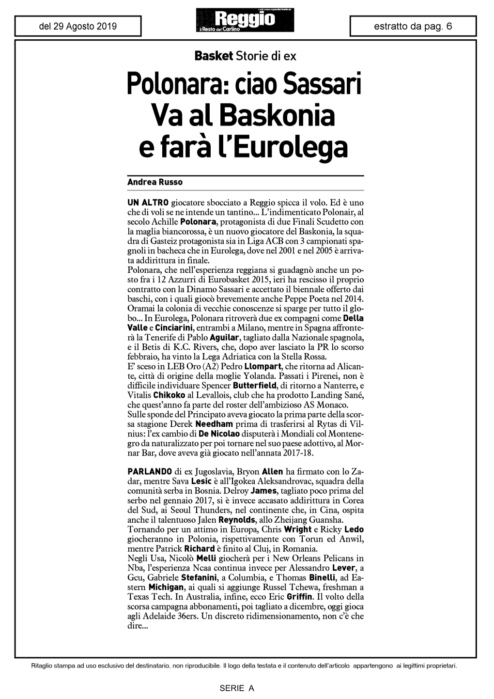 Polonara: Ciao Sassari Va Al Baskonia E Farà L'eurolega