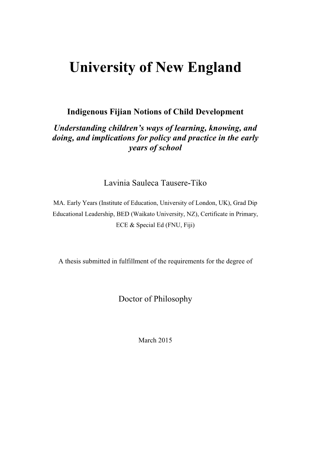 Indigenous Fijian Notions of Child Development