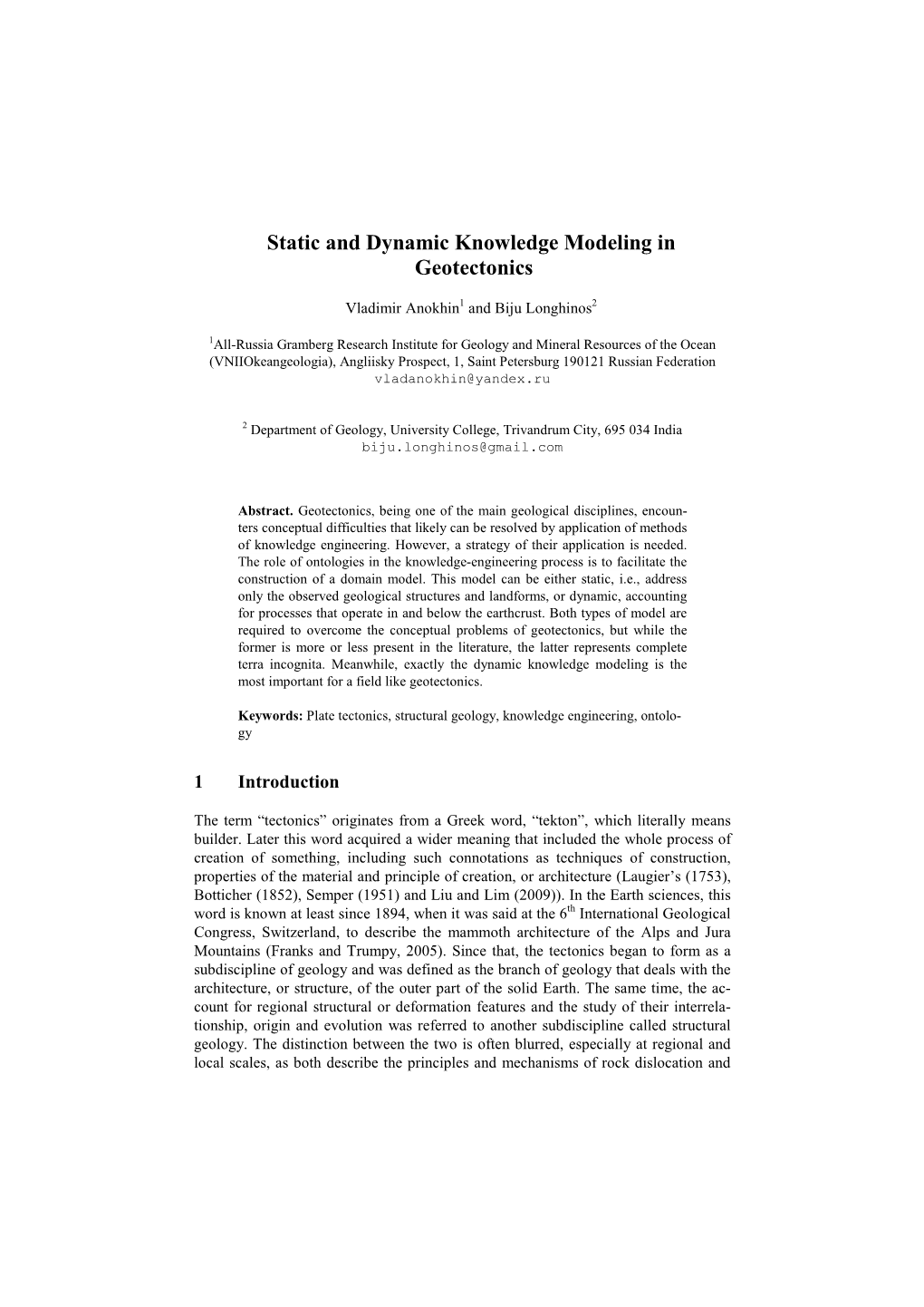 Static and Dynamic Knowledge Modeling in Geotectonics