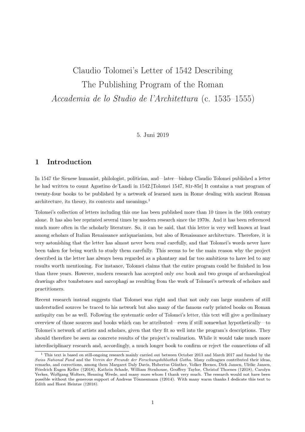 Claudio Tolomei's Letter of 1542 Describing the Publishing Program
