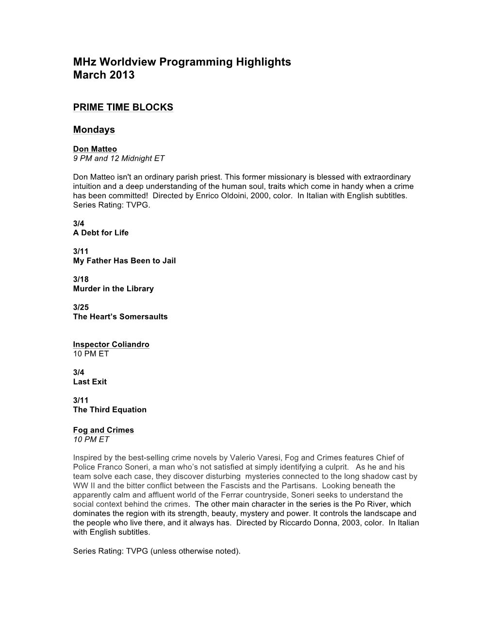 Mhz Worldview Programming Highlights March 2013