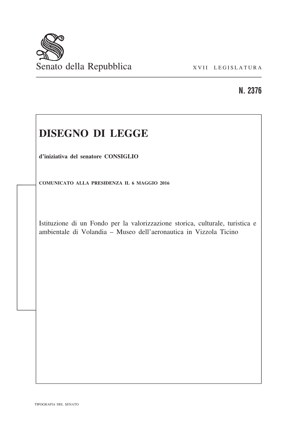 N. 2376 Disegno Di Legge