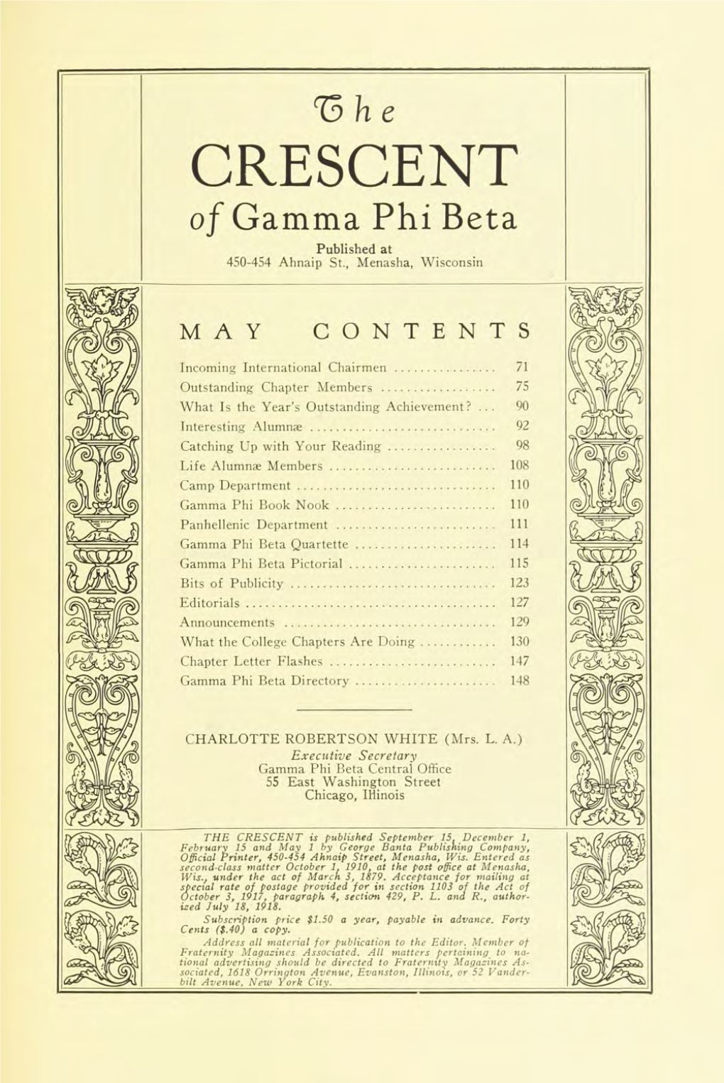 Of Gamma Phi Beta Published at 450-454 Ahnaip St., Menasha, Wisconsin