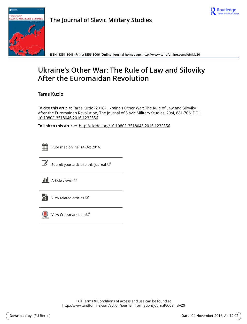 Ukraine's Other War: the Rule of Law and Siloviky After the Euromaidan