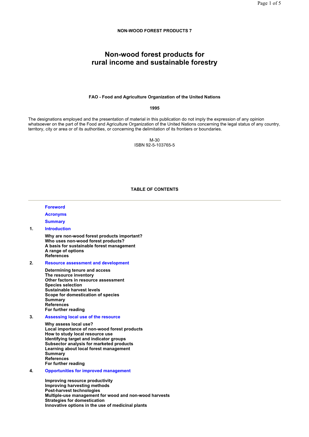 Non-Wood Forest Products for Rural Income and Sustainable Forestry