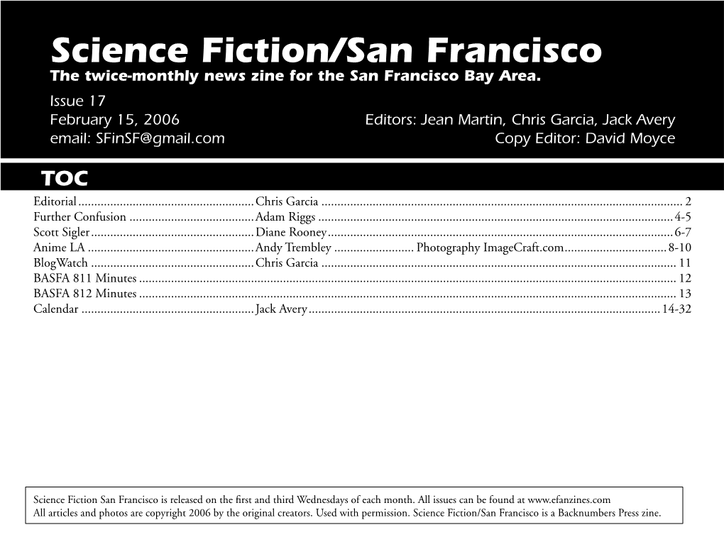 Science Fiction/San Francisco the Twice-Monthly News Zine for the San Francisco Bay Area