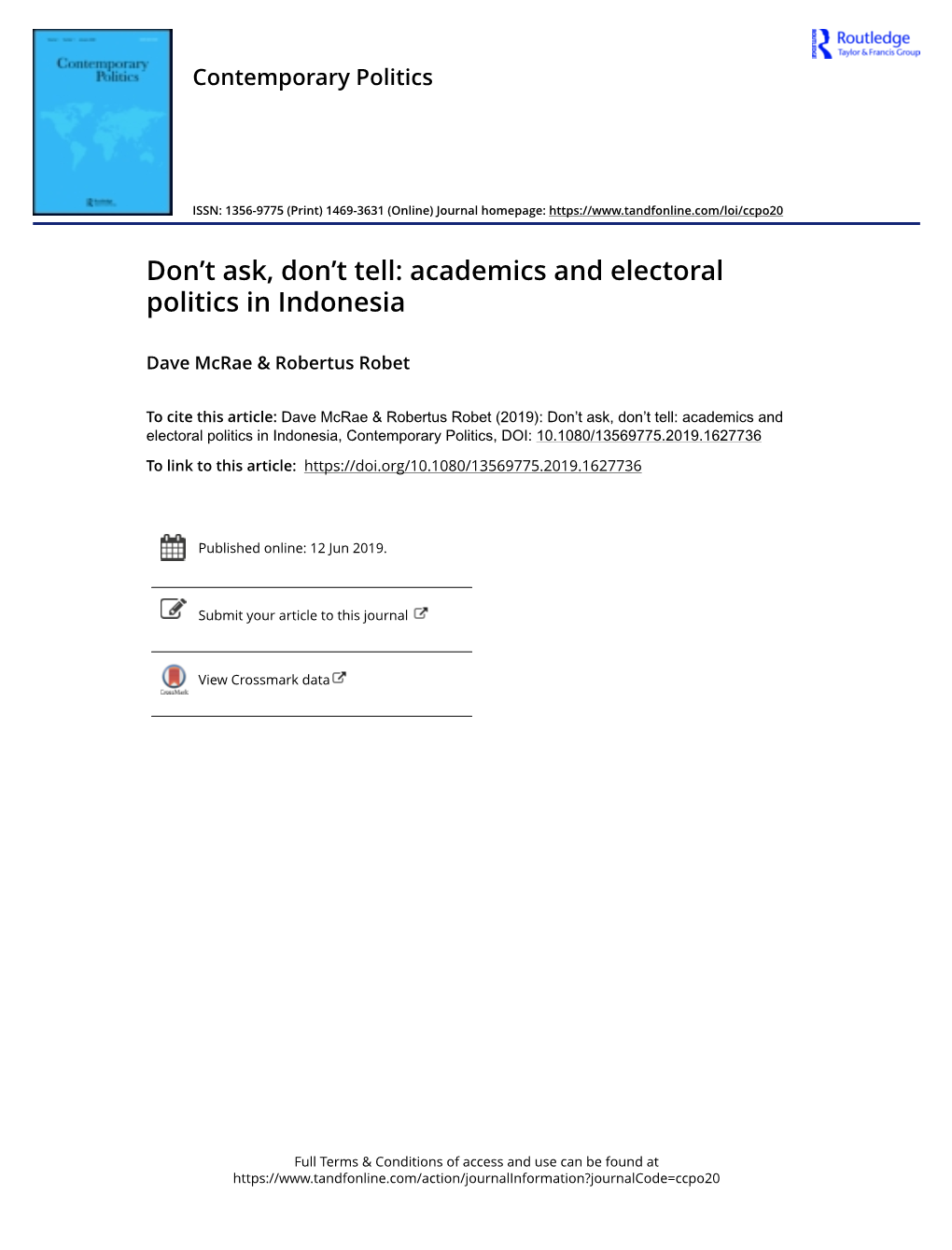 Academics and Electoral Politics in Indonesia