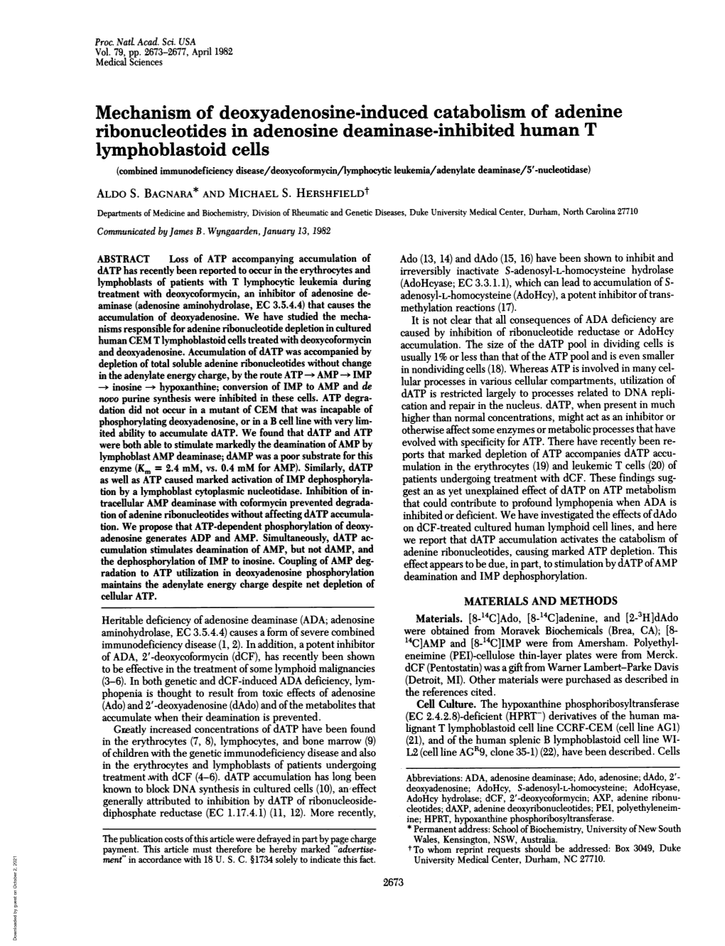 Mechanism of Deoxyadenosine-Induced