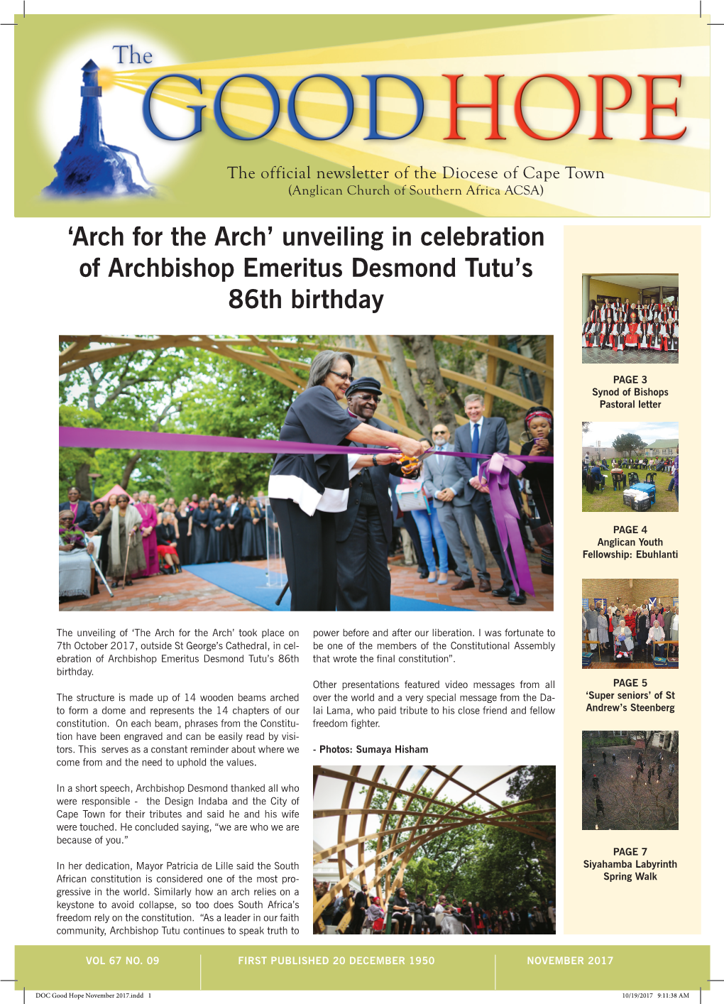 Unveiling in Celebration of Archbishop Emeritus Desmond Tutu's 86Th