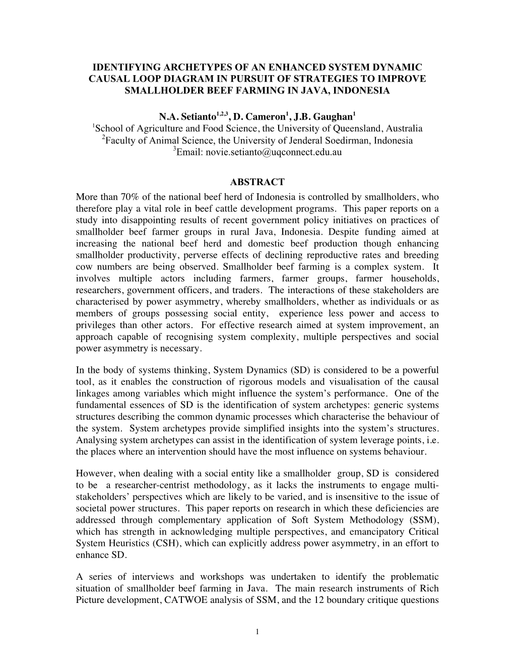 Identifying Archetypes of an Enhanced System Dynamic Causal Loop Diagram in Pursuit of Strategies to Improve Smallholder Beef Farming in Java, Indonesia