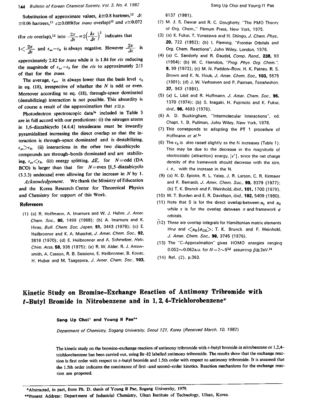 Kinetic Study on Bromine-Exchange Reaction of Antimony Tribromide with F-Butyl Bromide in Nitrobenzene and in 1,2,4-Trichlorobenzene*