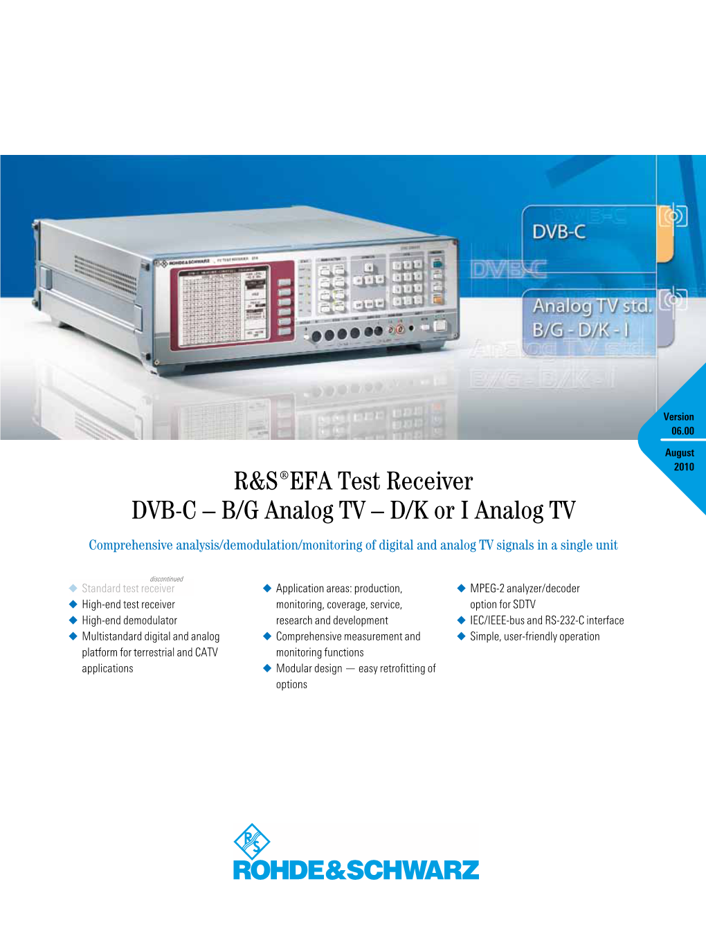 R&S EFA Test Receiver DVB-C – B/G Analog TV