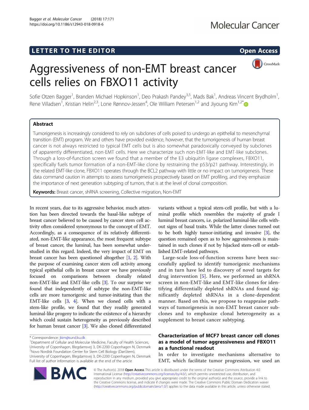 Aggressiveness of Non-EMT Breast Cancer Cells Relies on FBXO11 Activity