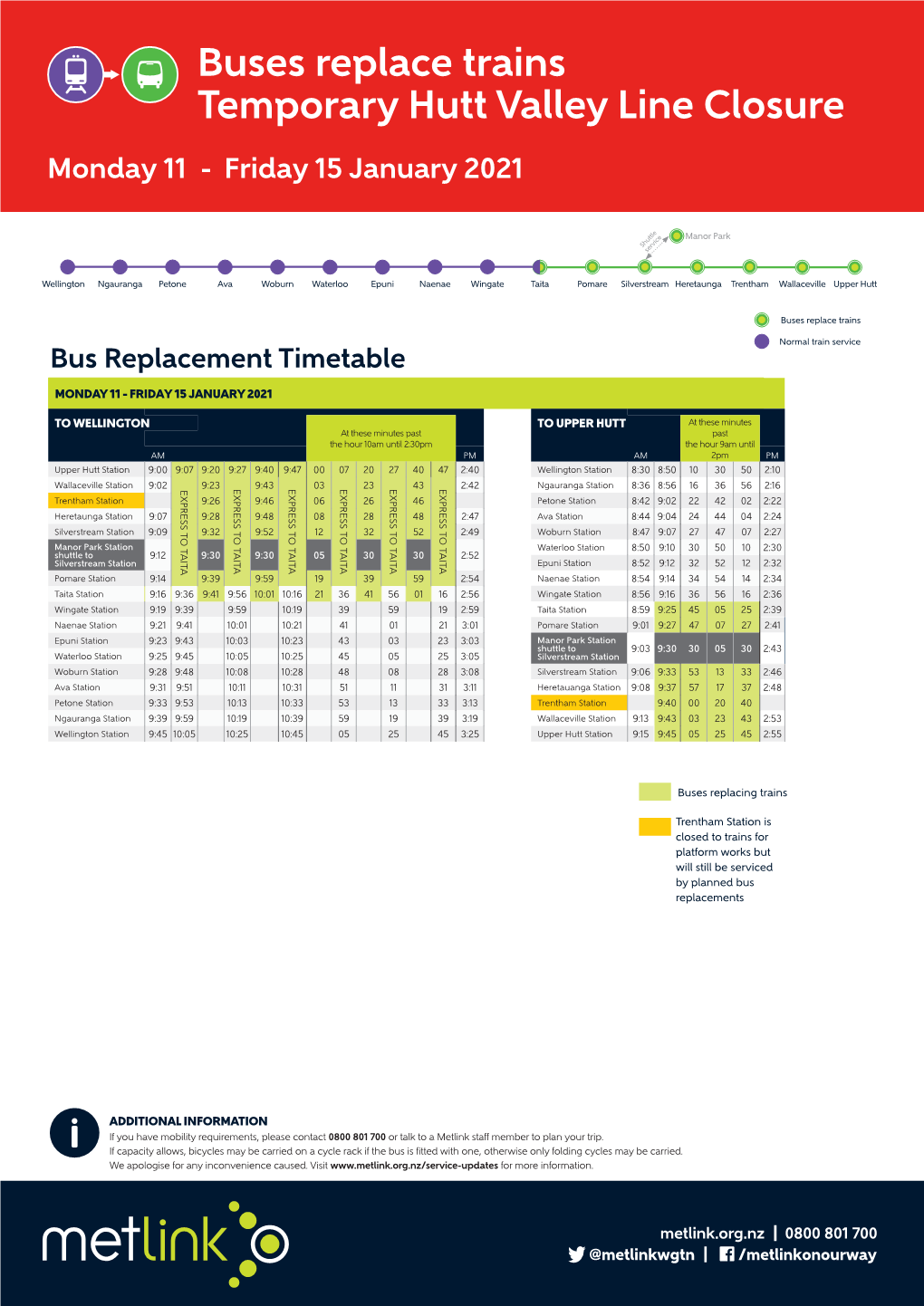 Buses Replace Trains Temporary Hutt Valley Line Closure Monday 11 - Friday 15 January 2021