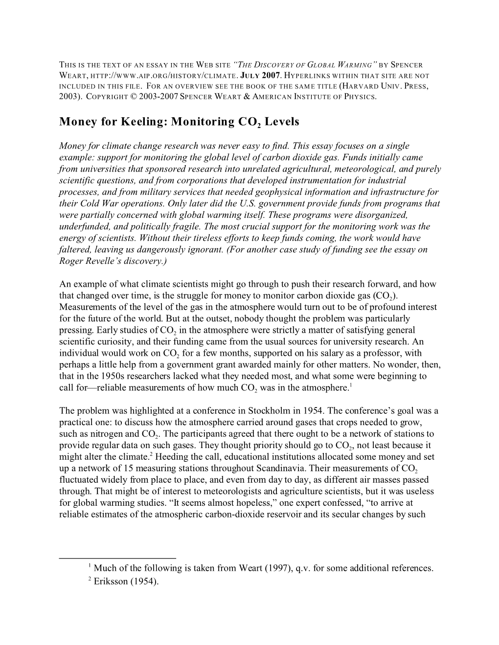 Money for Keeling: Monitoring CO2 Levels
