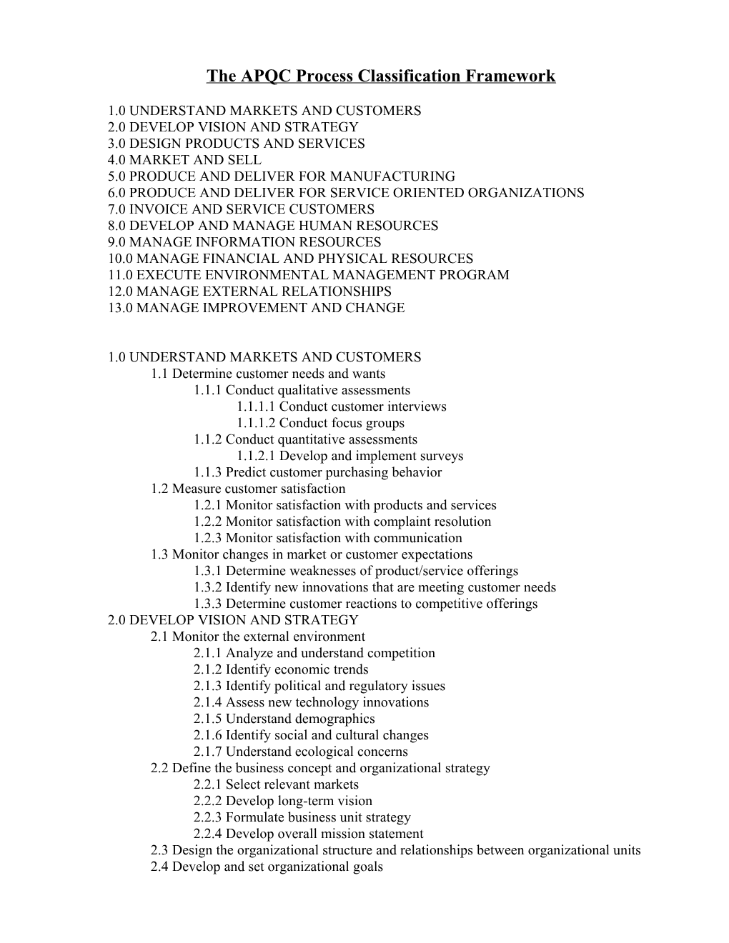 The APQC Process Classification Framework