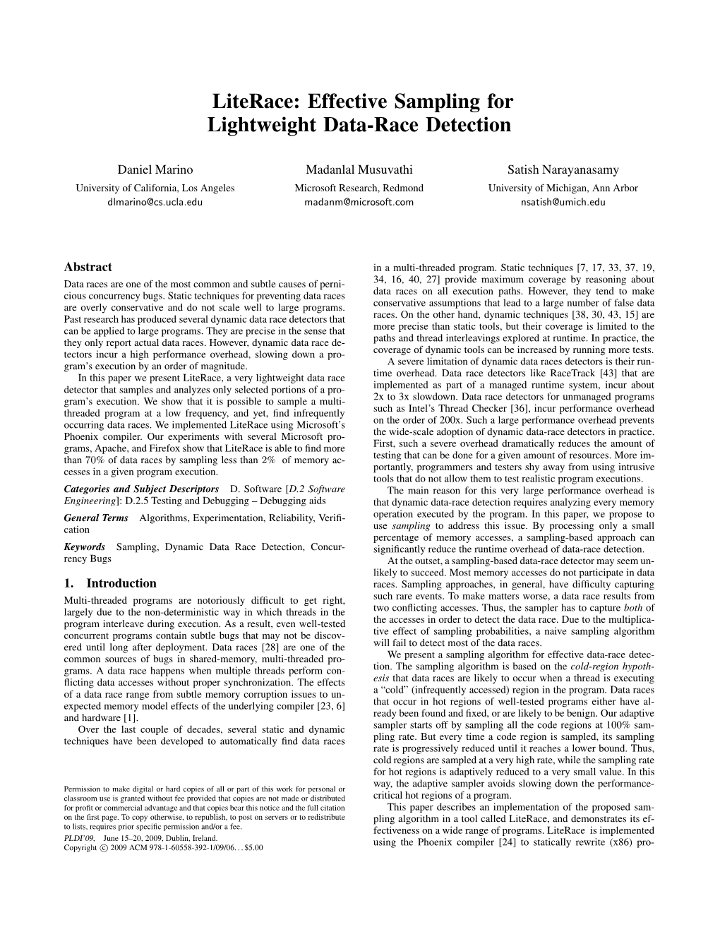 Literace: Effective Sampling for Lightweight Data-Race Detection