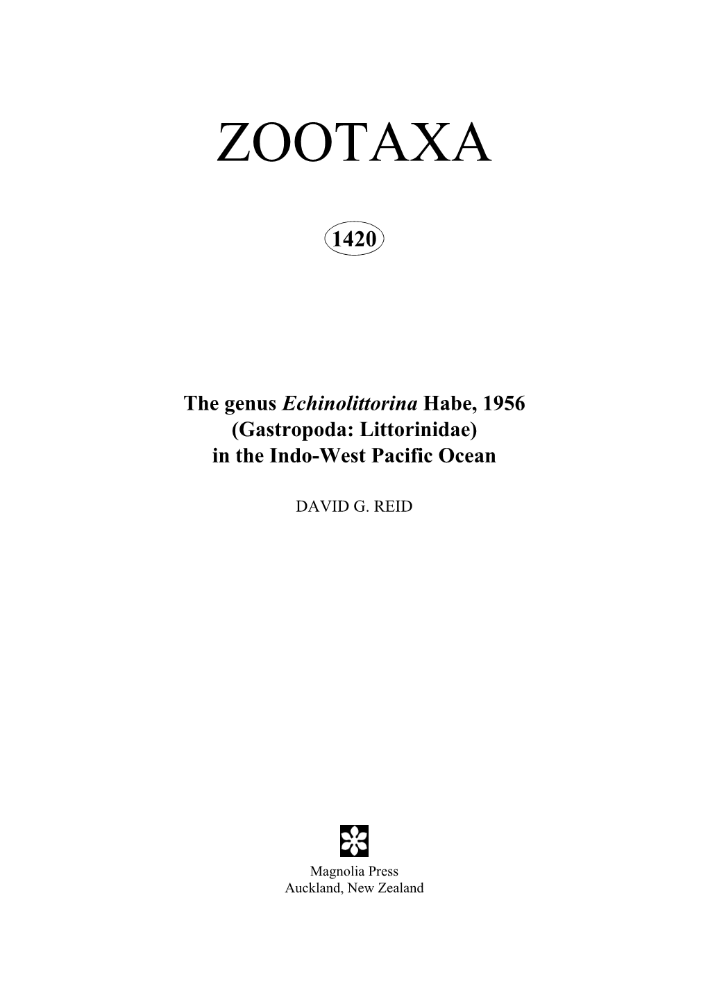 Zootaxa, the Genus Echinolittorina Habe, 1956