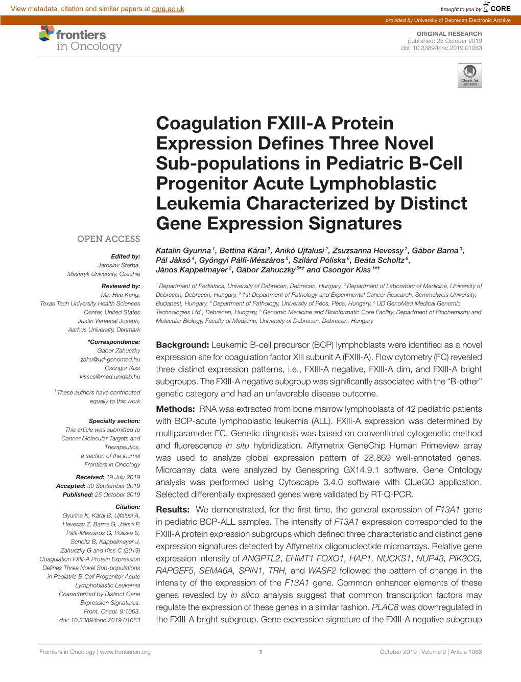 Coagulation FXIII-A Protein Expression Defines Three