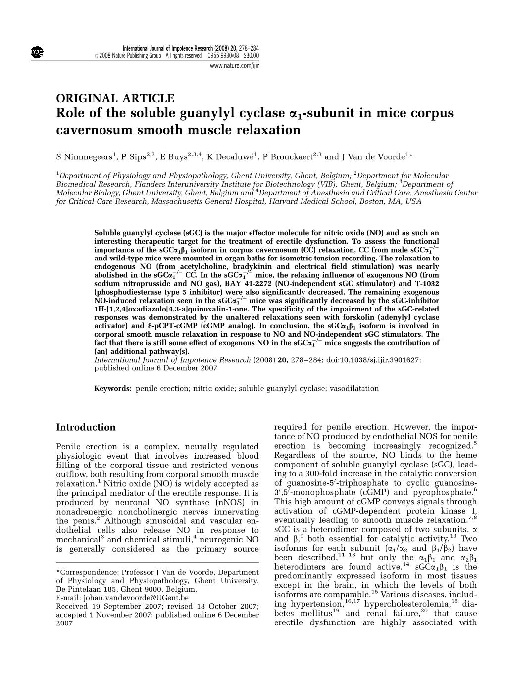 Role of the Soluble Guanylyl Cyclase A1-Subunit in Mice Corpus Cavernosum Smooth Muscle Relaxation