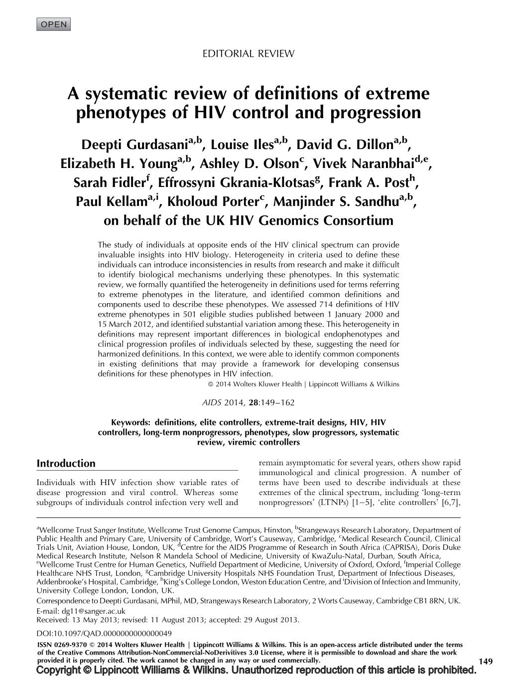 A Systematic Review of Definitions of Extreme Phenotypes of HIV Control