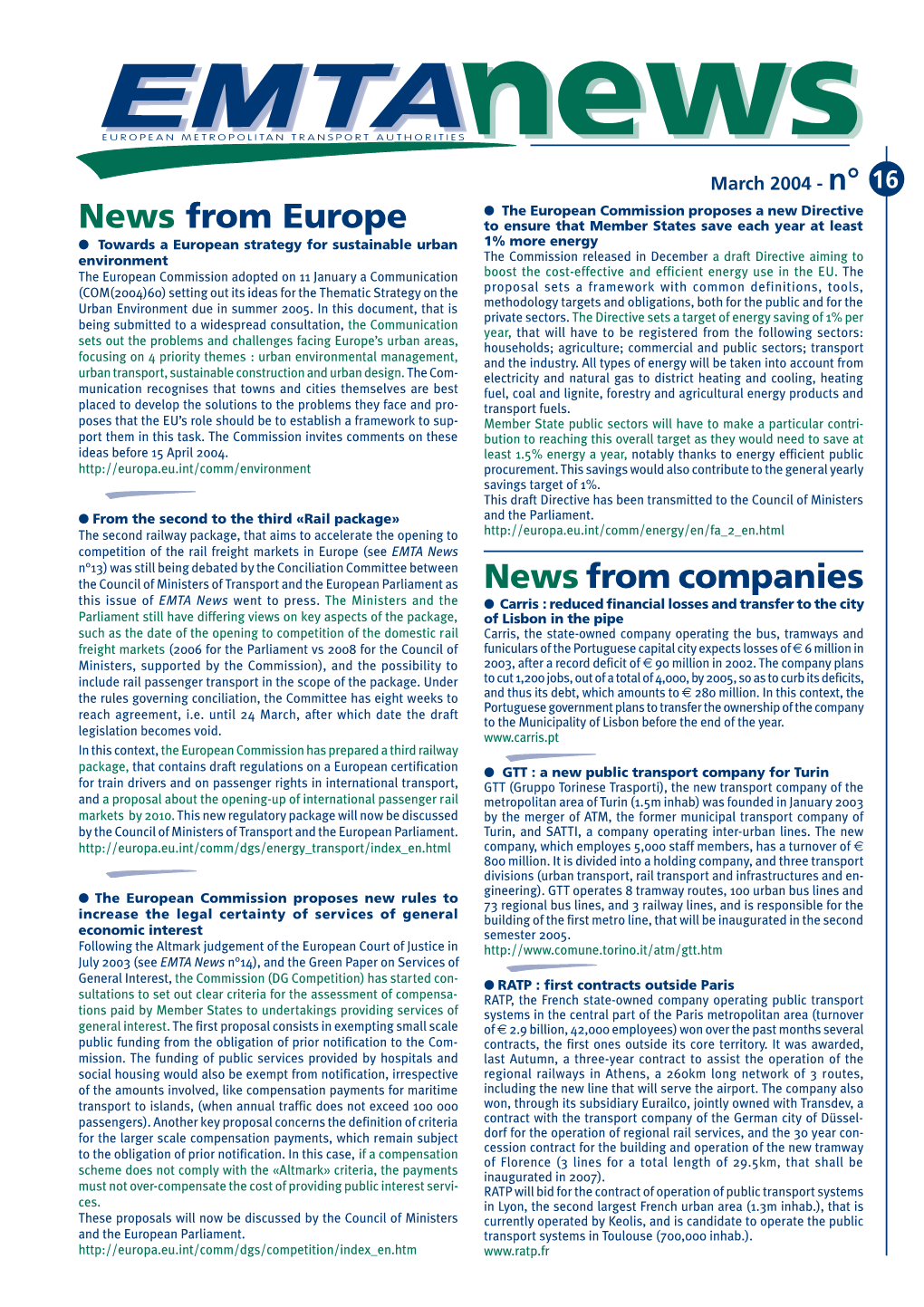 News from Europe News from Companies