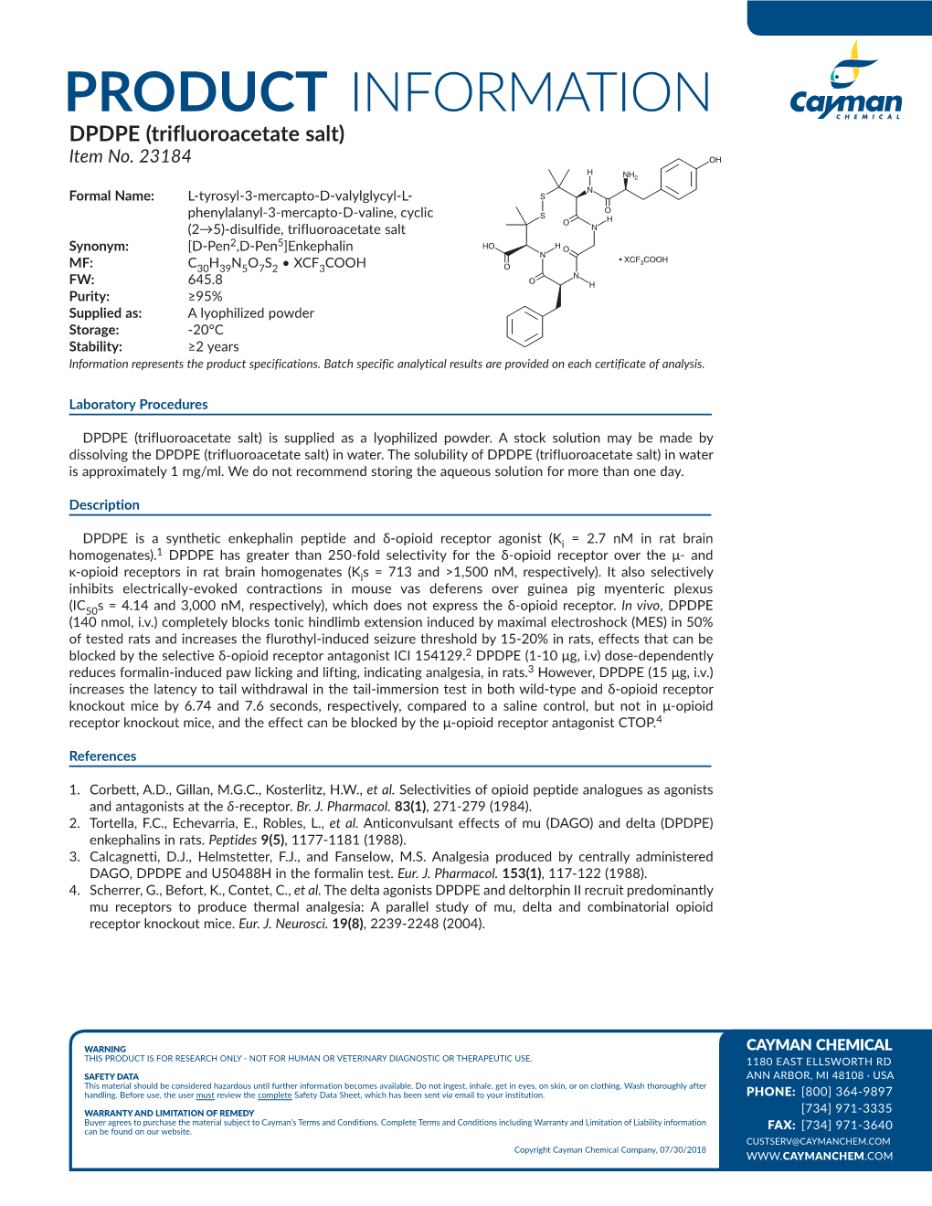 PRODUCT INFORMATION DPDPE (Trifluoroacetate Salt) Item No