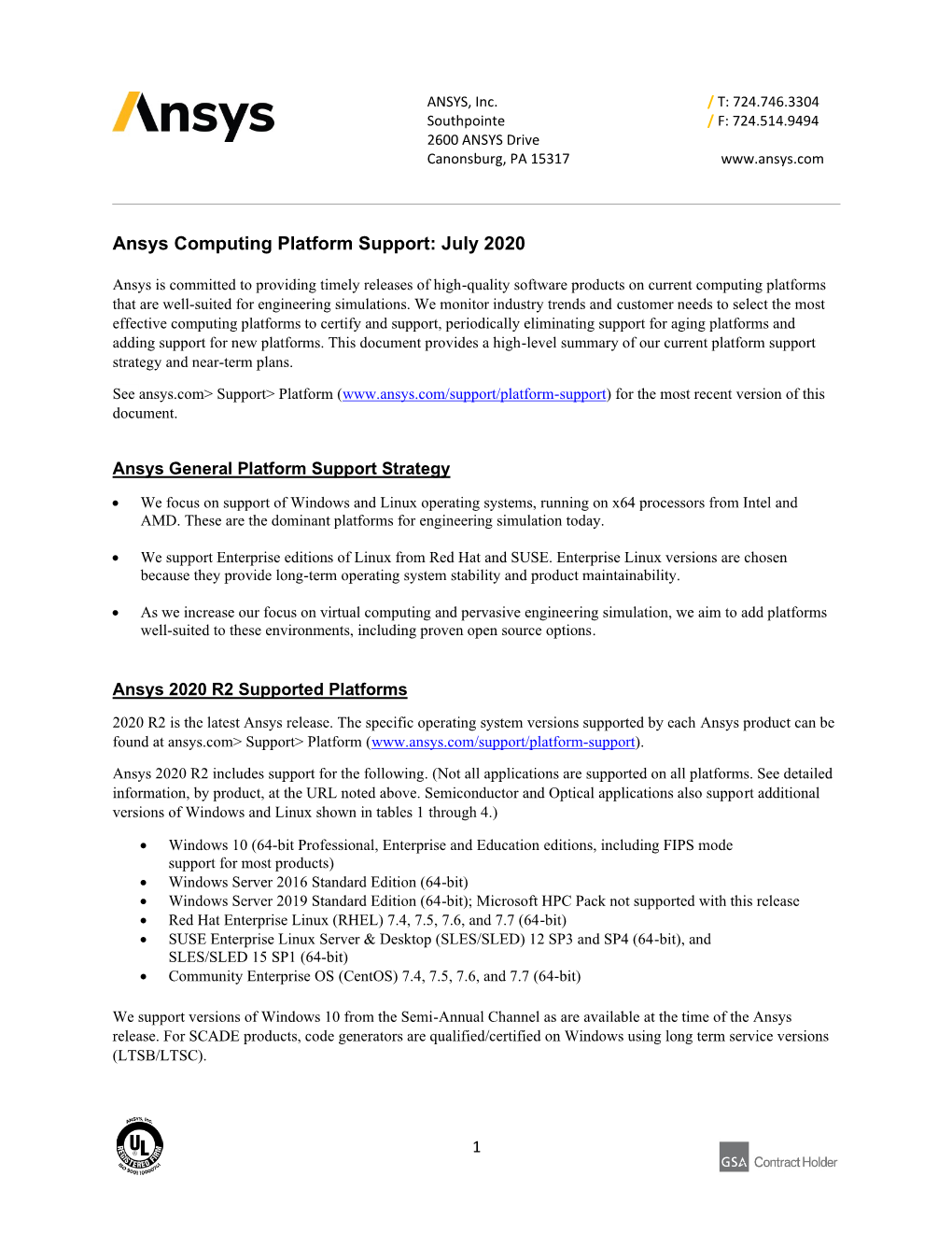 Ansys Platform Support Strategy & Plans July 2020