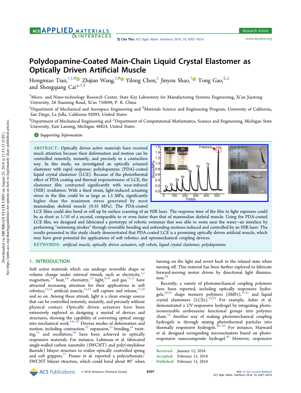 Polydopamine-Coated Main-Chain Liquid Crystal Elastomer As