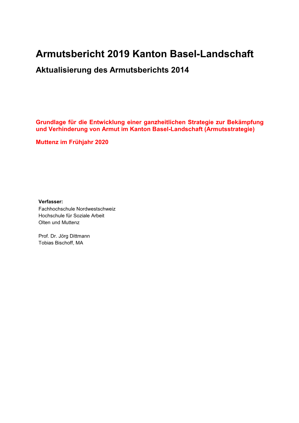 Armutsbericht 2019 Kanton Basel-Landschaft Aktualisierung Des Armutsberichts 2014