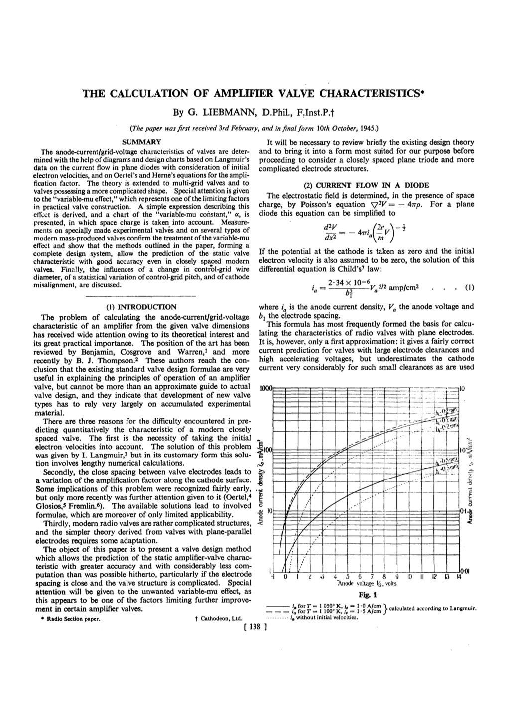 THE CALCULATION of AMPLIFIER VALVE CHARACTERISTICS* by G