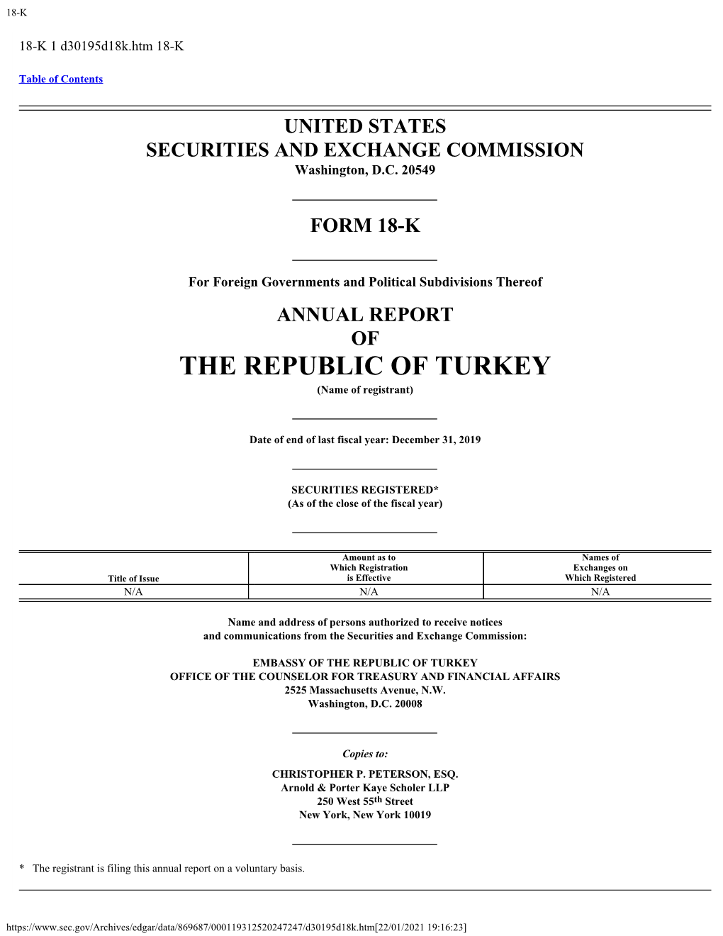REPUBLIC of TURKEY (Name of Registrant)