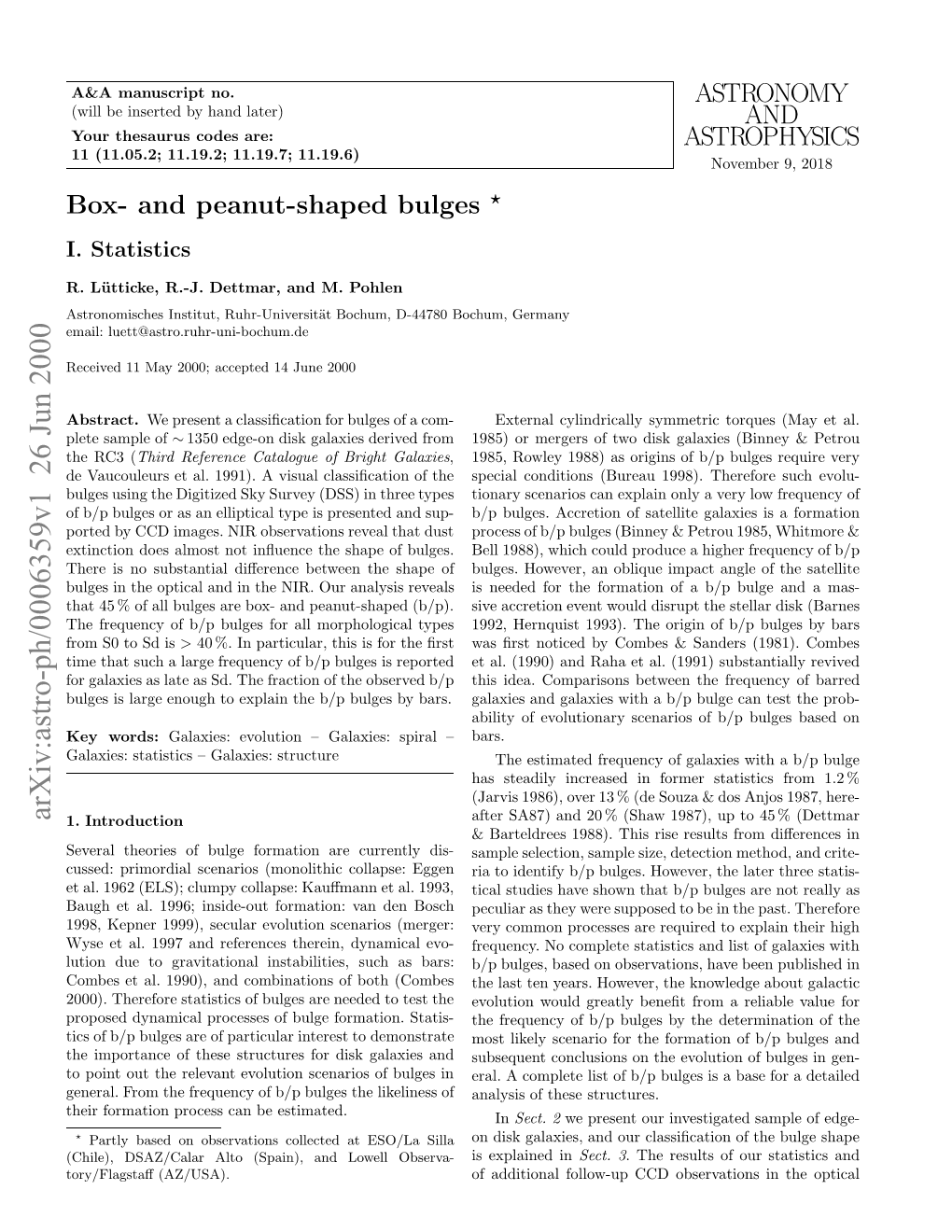 Box-And Peanut-Shaped Bulges: I. Statistics