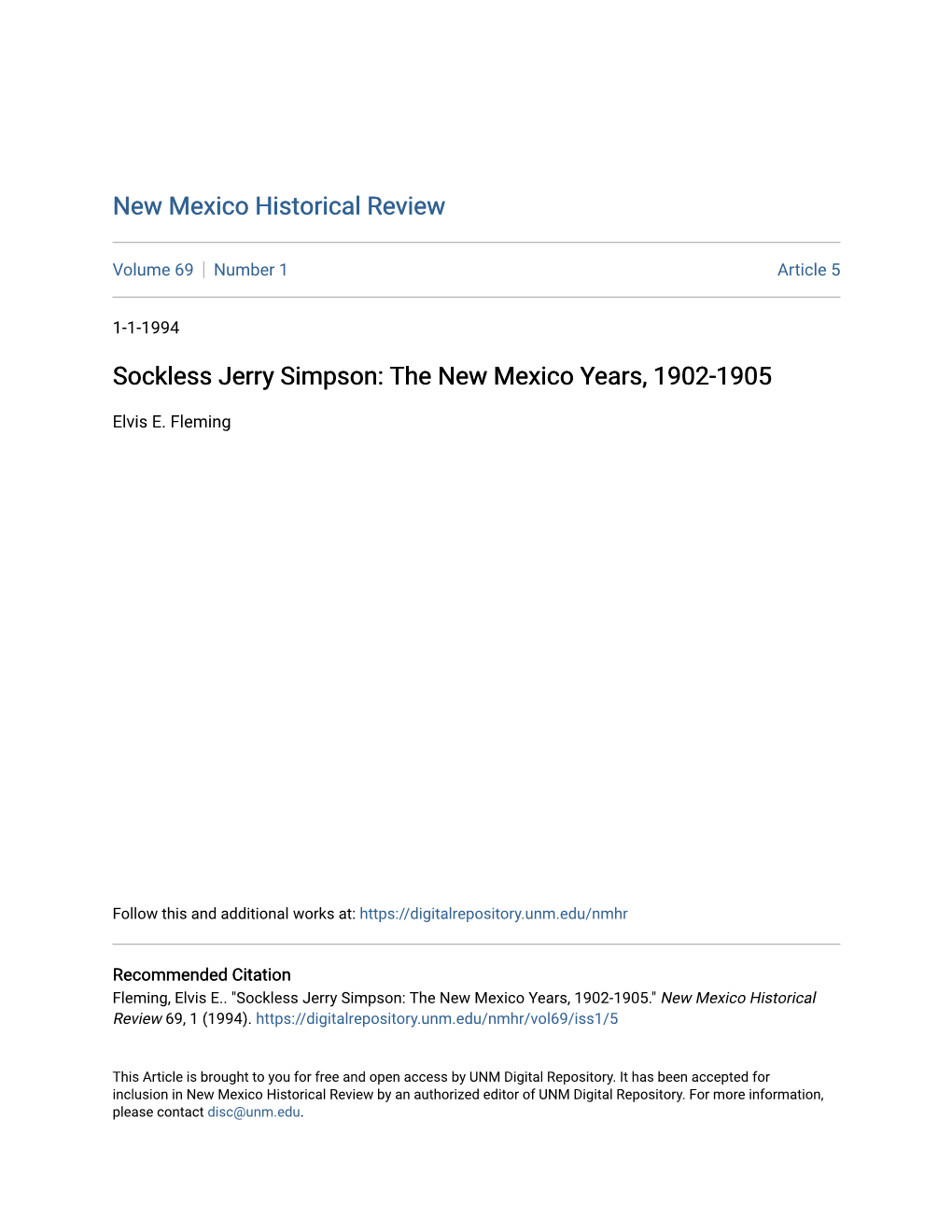 Sockless Jerry Simpson: the New Mexico Years, 1902-1905