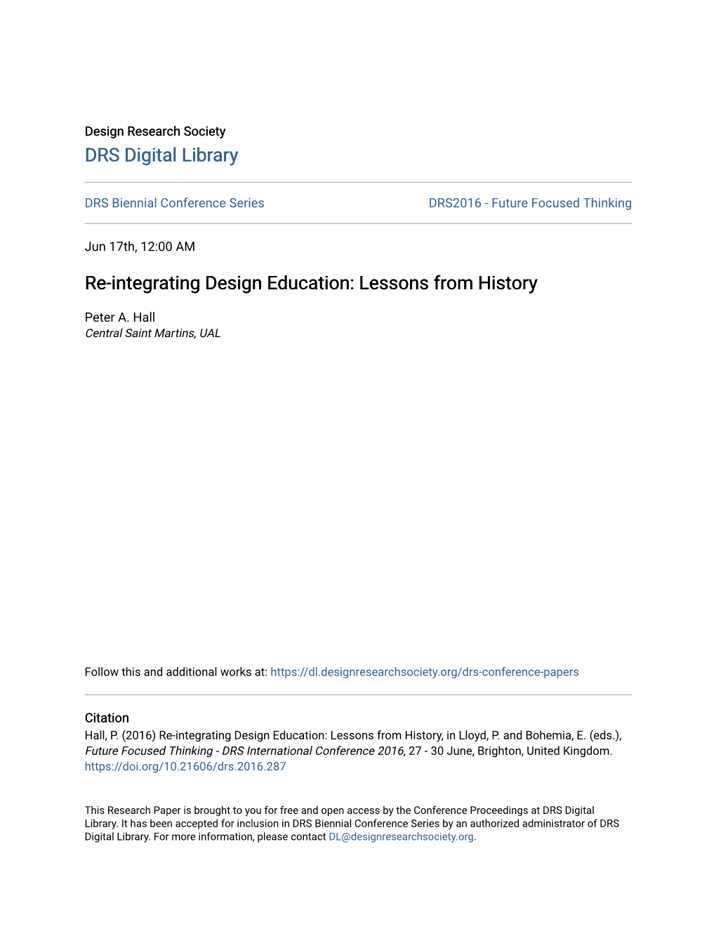 Re-Integrating Design Education: Lessons from History