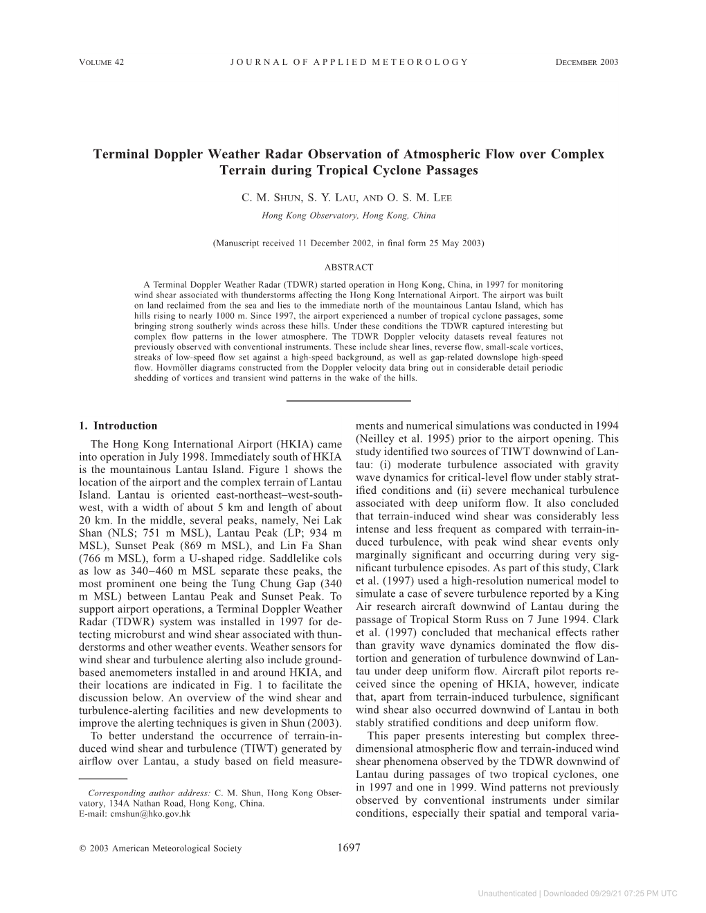 Downloaded 09/29/21 07:25 PM UTC 1698 JOURNAL of APPLIED METEOROLOGY VOLUME 42