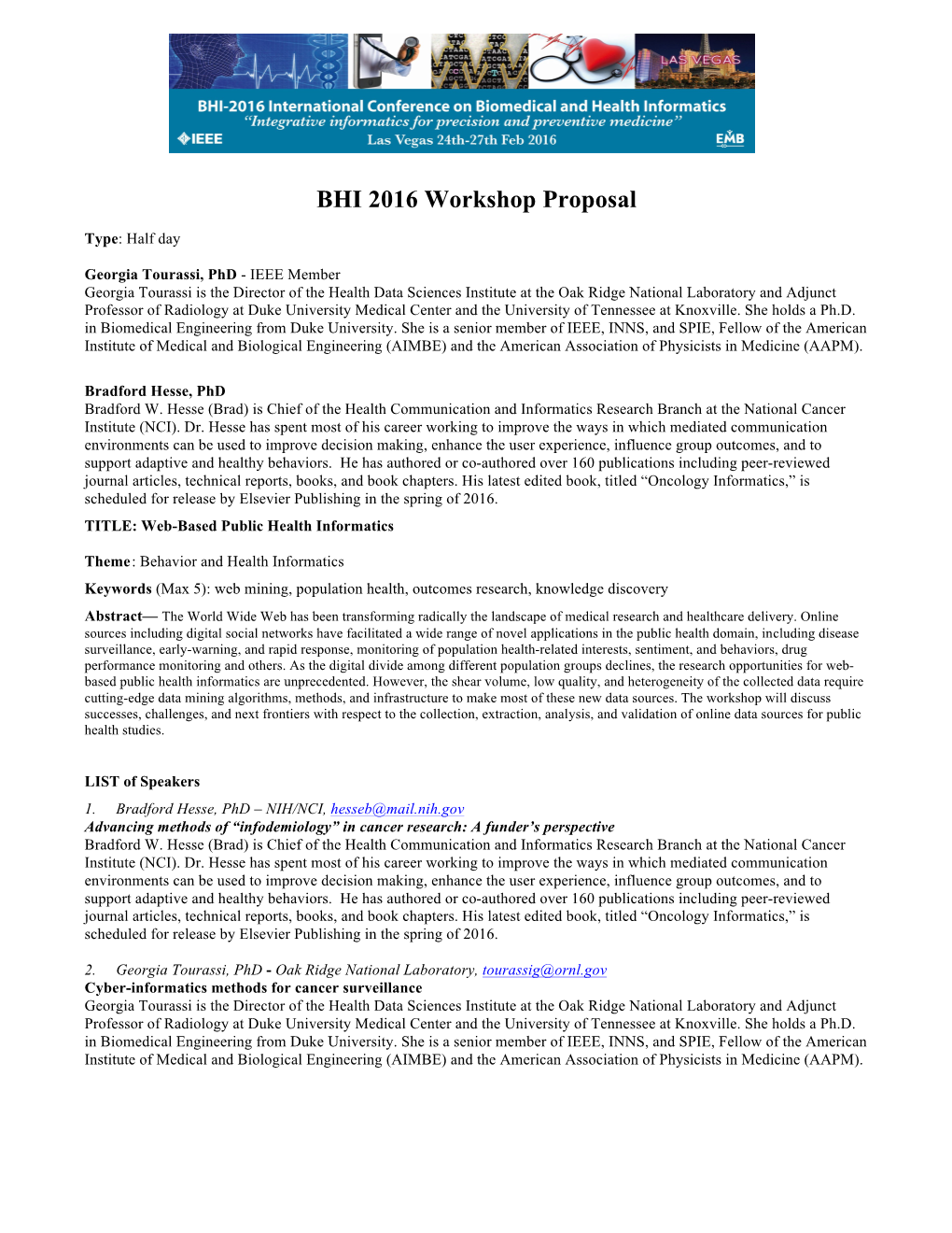 BHI 2016 Workshop Proposal