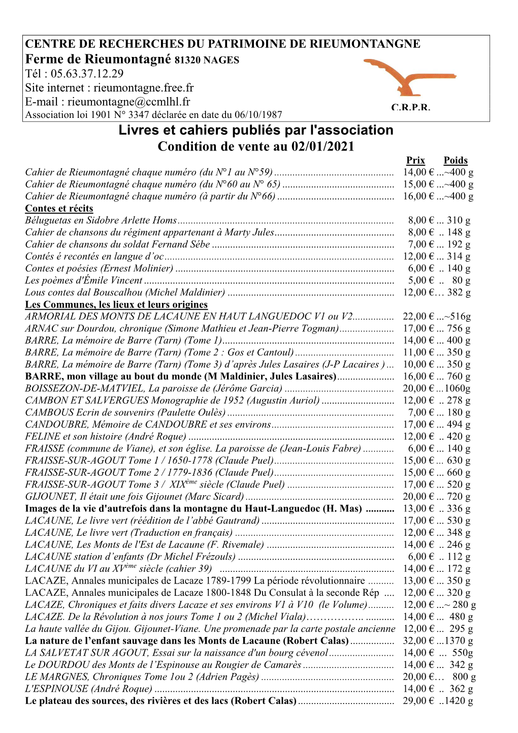 Ferme De Rieumontagné 81320 NAGES Livres Et Cahiers Publiés