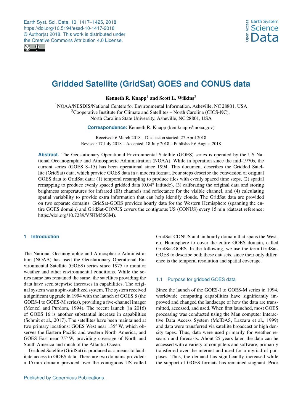 Gridded Satellite (Gridsat) GOES and CONUS Data