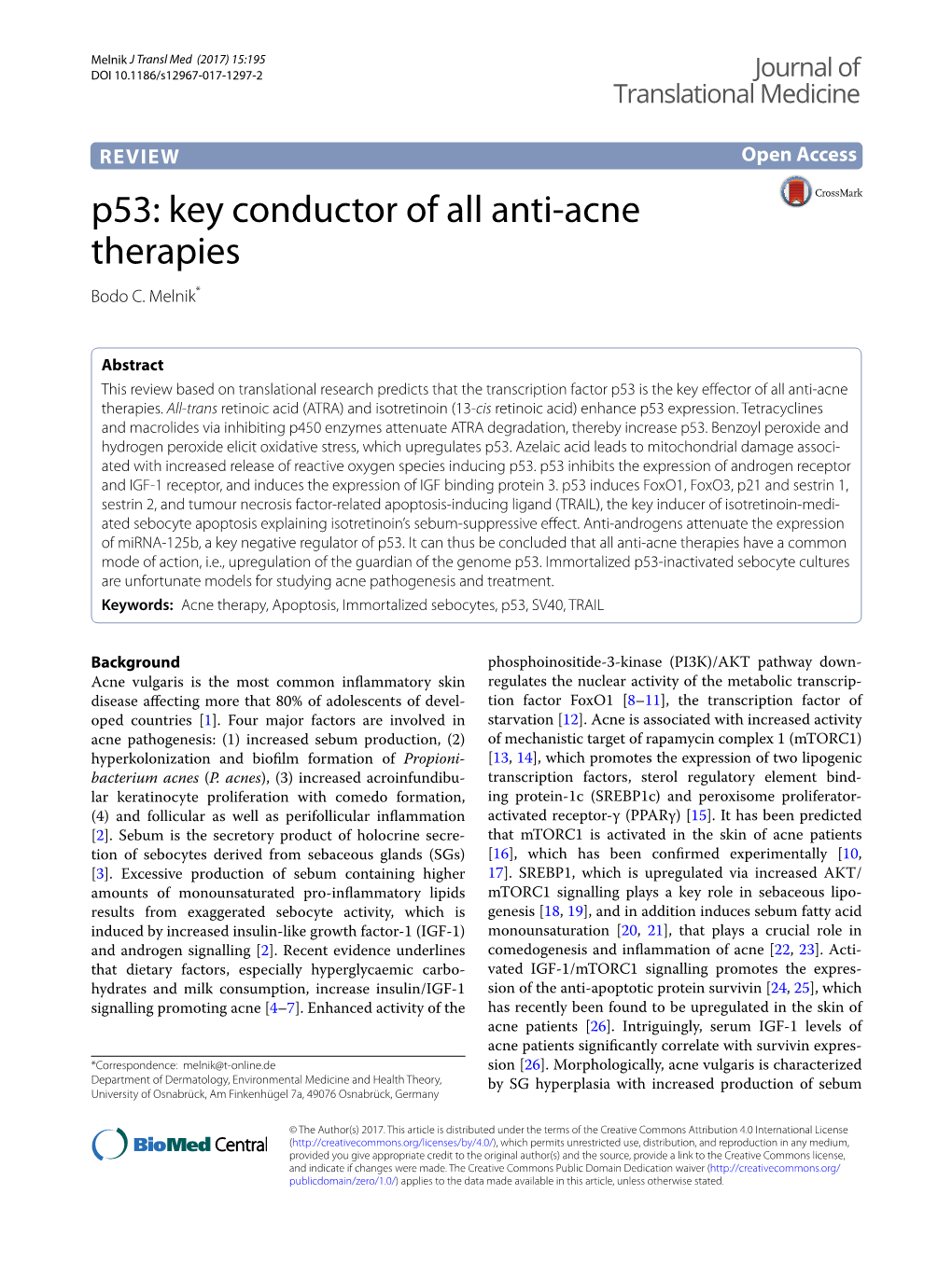 P53: Key Conductor of All Anti-Acne Therapies