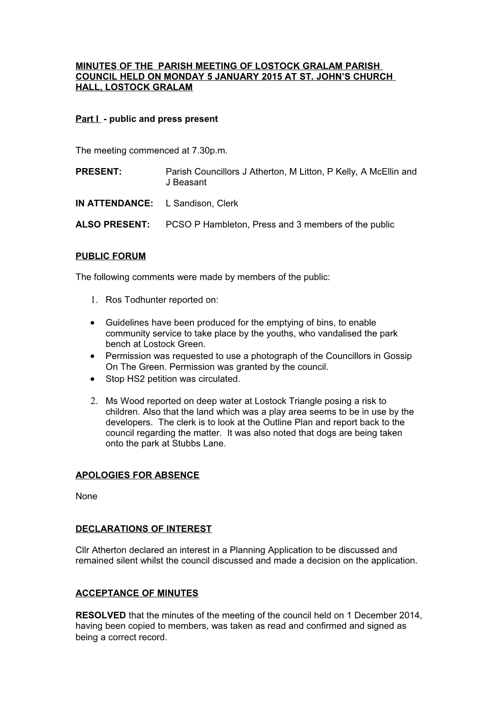 Minutes of the Meeting of Lostock Gralam Parish Council Held on Monday 3 November 2008 s1