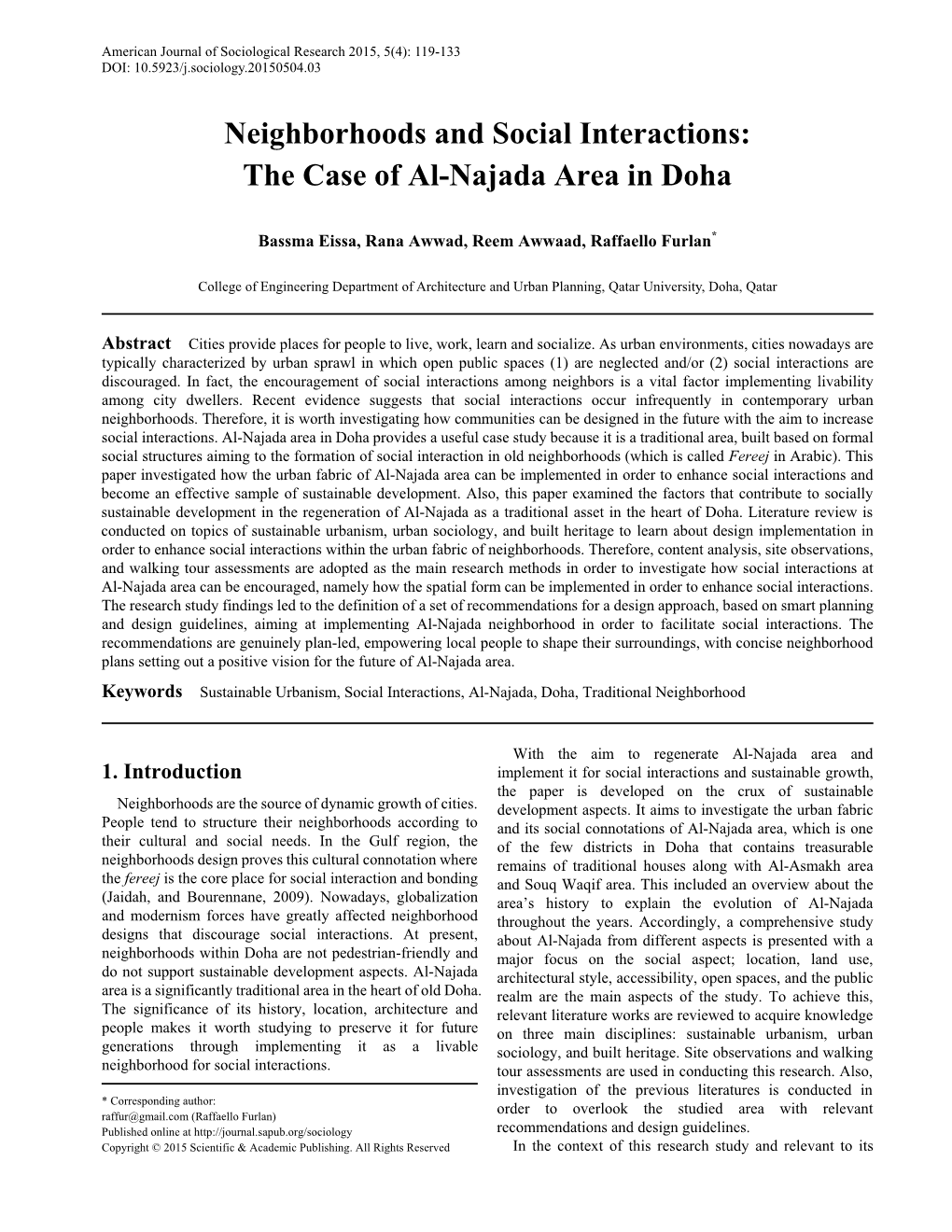 The Case of Al-Najada Area in Doha