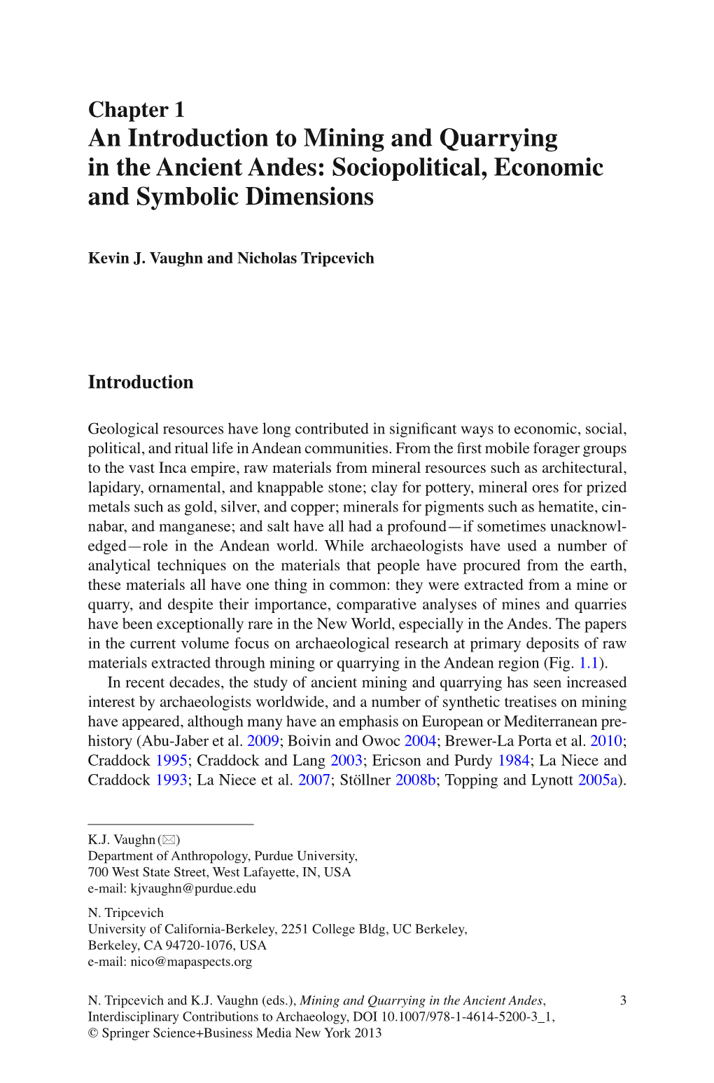 An Introduction to Mining and Quarrying in the Ancient Andes: Sociopolitical, Economic and Symbolic Dimensions